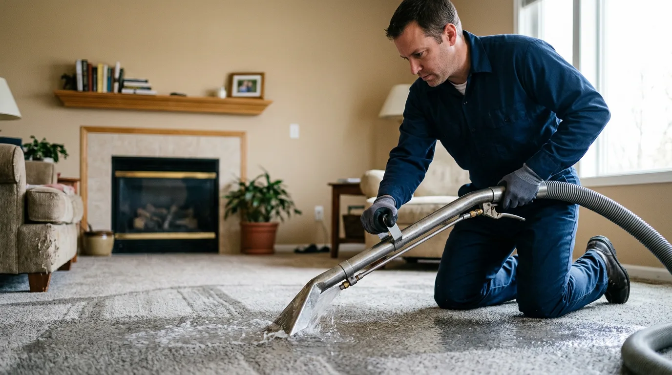 Water damage restoration technician working near Dornsife, PA
